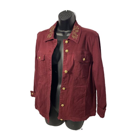 Denim‎ & Company Women's Jean Jacket Size Small Red Gold - Picture 1 of 6